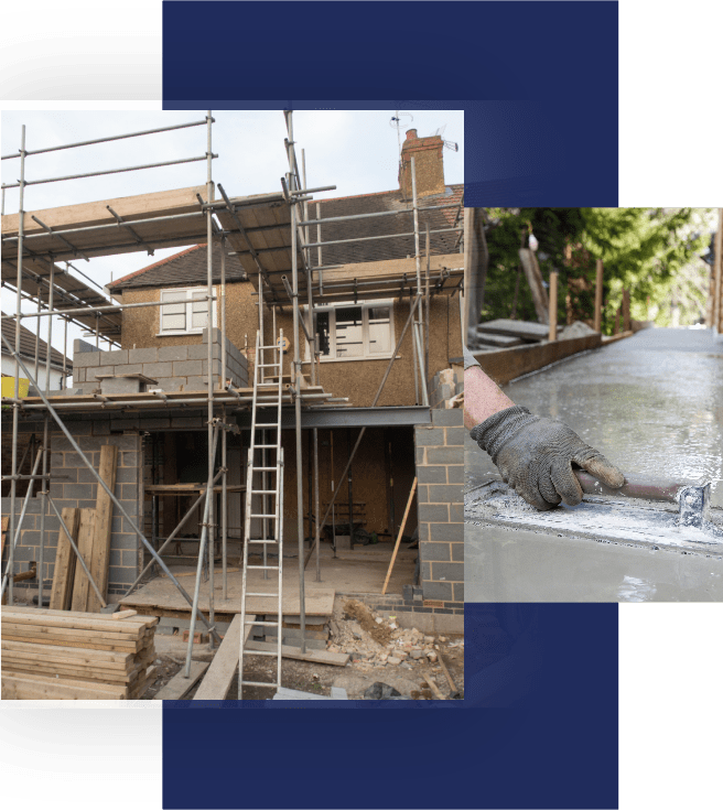 A construction worker is working on the roof of a house.